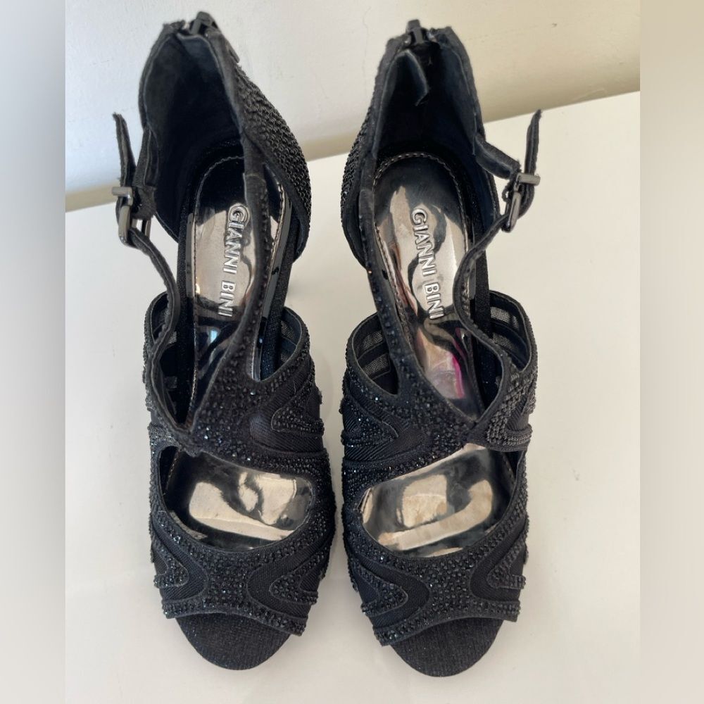 Gianni Bini Black Rhinestone Heels Size 7.5 EUC - Picture 2 of 7